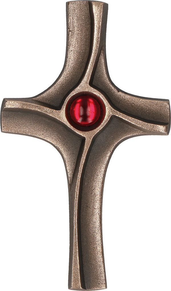 Bronzekreuz mit rotem Glasstein