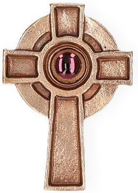 Irisches Kreuz Bronze mit lila Glasstein