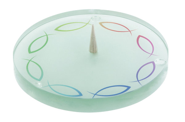Candle holder coloured glass with fish symbols