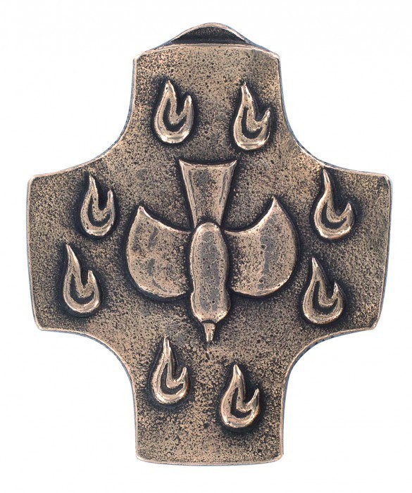 Bronze Cross Dove and Flames