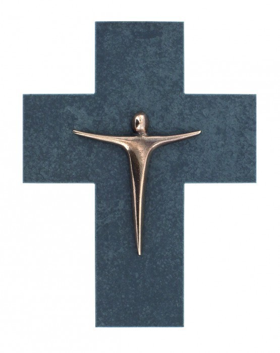 Slate Crucifix With Bronze Corpus