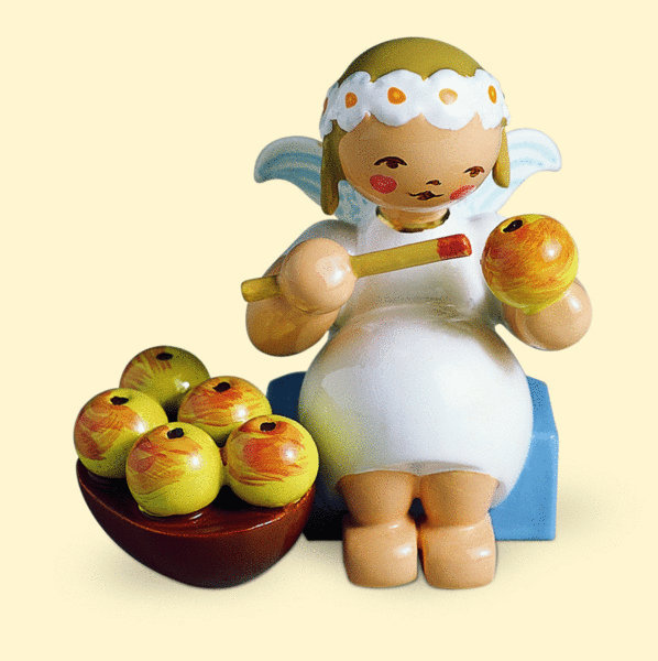 Margeritenengel, sitzend mit Apfelkorb