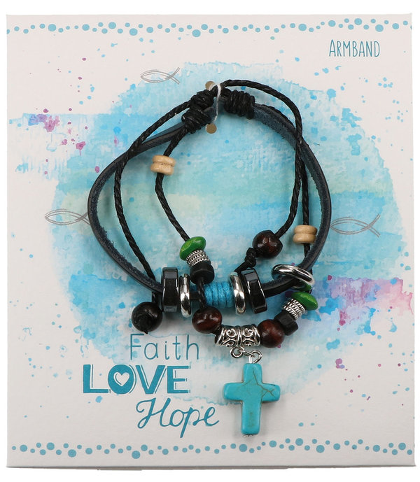 Leather Bracelet "Faith, Hope, Love"