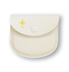 Rosary Case White Leather with Cross